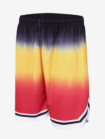 オレンジ メンズ ルーズフィット ショートパンツ ビーチ 速乾 プリント サマー ショートパンツ