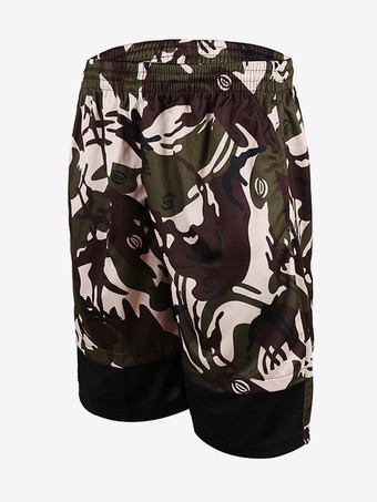 カーキ メンズ ルーズフィット ショートパンツ ビーチ 速乾 プリント サマー ショートパンツ