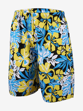 イエローメンズ スイムトランクス 速乾 プラスサイズ トロピカルプリント 水着 ビーチショーツ