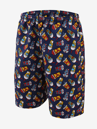 ダークネイビーメンズ スイムトランクス 速乾 プラスサイズ トロピカルプリント 水着 ビーチショーツ