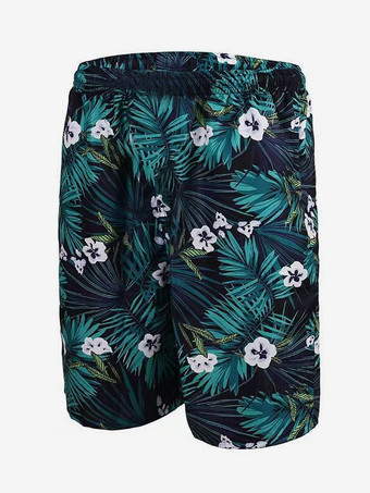 グリーン メンズ スイムトランクス 速乾 プラスサイズ トロピカルプリント 水着 ビーチショーツ