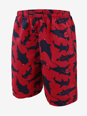 レッド メンズ スイムトランクス 速乾 プラスサイズ トロピカルプリント 水着 ビーチショーツ