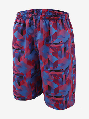 パープル メンズ スイムトランクス 速乾 プラスサイズ トロピカルプリント 水着 ビーチショーツ