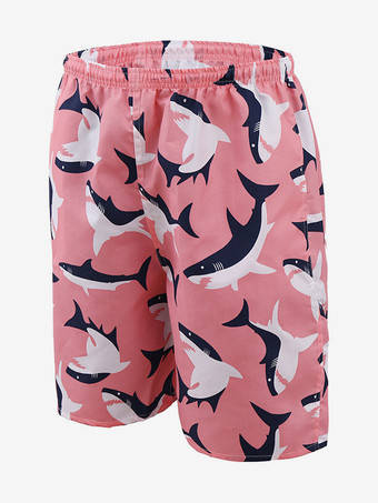 ピンク メンズ スイムトランクス 速乾 プラスサイズ トロピカルプリント 水着 ビーチショーツ