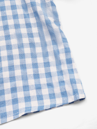 ギンガム クロップド トップ ブルー タイフロント Vネック パフスリーブ サマー トップス レディース 2025