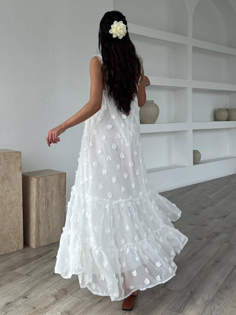 3Dフラワー付きボヘミアンマキシドレス 夏用ビーチスリップドレス レディース 2025