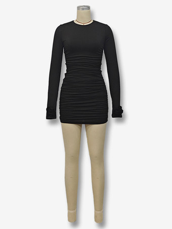 フラワーディテール付きボディコンドレス 長袖ミニドレス レディース 2026