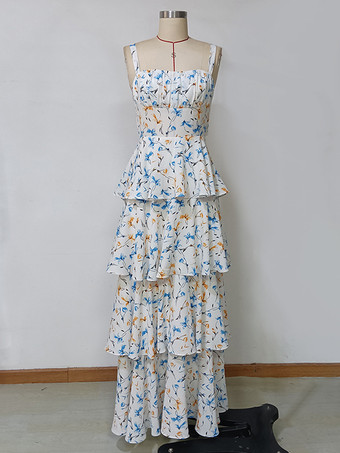 花柄マキシドレス スクエアネック ティアード Aライン バースデーパーティー ロングドレス レディース 2025