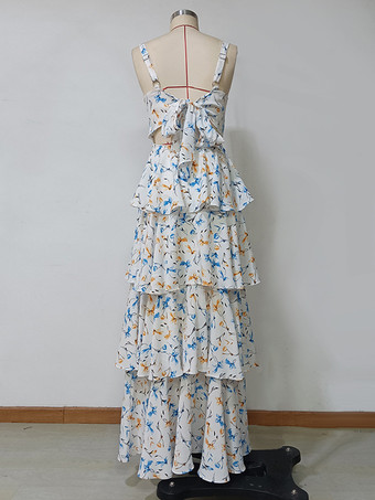 花柄マキシドレス スクエアネック ティアード Aライン バースデーパーティー ロングドレス レディース 2025