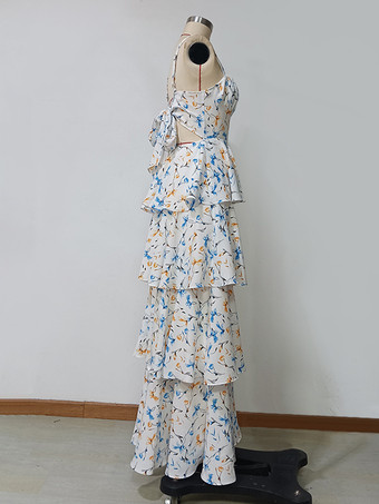 花柄マキシドレス スクエアネック ティアード Aライン バースデーパーティー ロングドレス レディース 2025