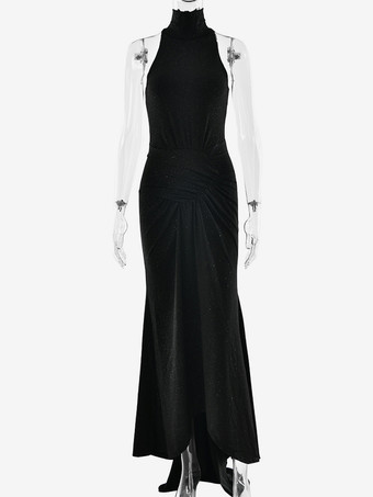 マキシ パーティードレス ハイネック ノースリーブ マーメイド ルーシュ ボディコンドレス レディース 2026