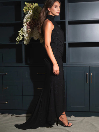 マキシ パーティードレス ハイネック ノースリーブ マーメイド ルーシュ ボディコンドレス レディース 2026