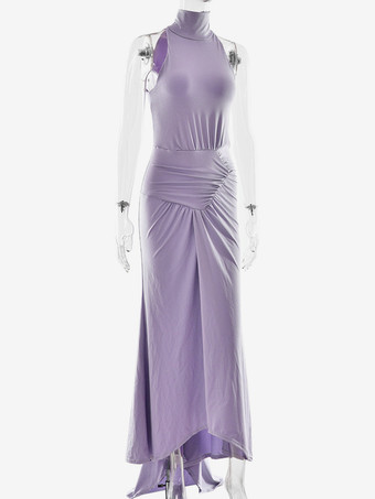 マキシ パーティードレス ハイネック ノースリーブ マーメイド ルーシュ ボディコンドレス レディース 2026