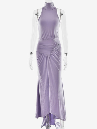 マキシ パーティードレス ハイネック ノースリーブ マーメイド ルーシュ ボディコンドレス レディース 2026