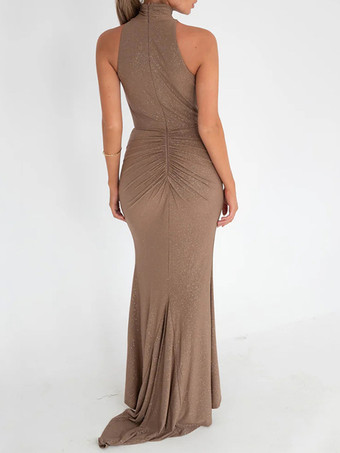 マキシ パーティードレス ハイネック ノースリーブ マーメイド ルーシュ ボディコンドレス レディース 2026