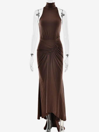 マキシ パーティードレス ハイネック ノースリーブ マーメイド ルーシュ ボディコンドレス レディース 2026