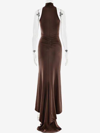 マキシ パーティードレス ハイネック ノースリーブ マーメイド ルーシュ ボディコンドレス レディース 2026