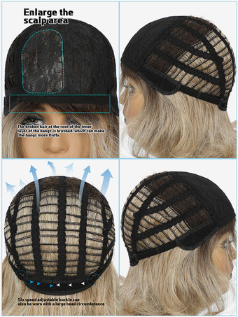 女性用ミディアムカーリーヘアサイドパート合成ウィッグ 2025