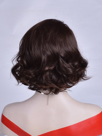 ヴィンテージ ショート カーリーヘア サイドパート 合成ウィッグ 女性用 2025