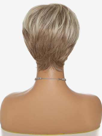 グラデーションブロンドのショートストレートヘアサイドパート合成ウィッグ女性用 2025