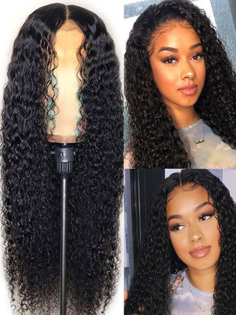 女性用アフリカンロングカーリーヘアミドルパート合成ウィッグ 2025