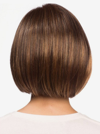 ブラウンボブショートストレートヘア、エアバング付き、女性用合成ウィッグ 2025