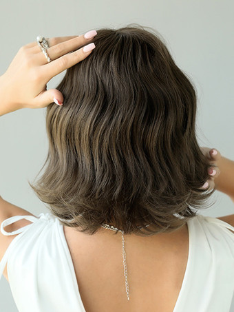 ボボ ショート カーリーヘア 前髪付き ウォーターウェーブ デイリー 合成ウィッグ 女性用 2025