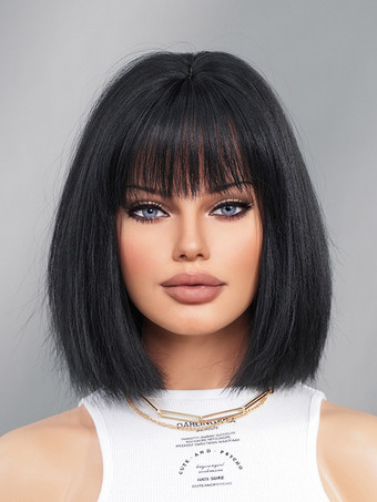 ショートストレートボブ、前髪あり、デイリー合成ウィッグ、女性用 2025