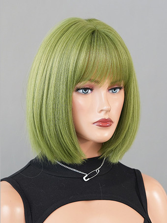 ショートストレートボブ、前髪あり、デイリー合成ウィッグ、女性用 2025