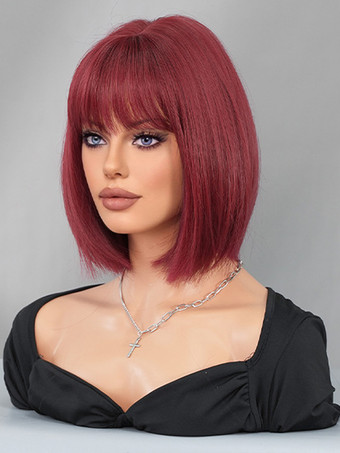 ショートストレートボブ、前髪あり、デイリー合成ウィッグ、女性用 2025