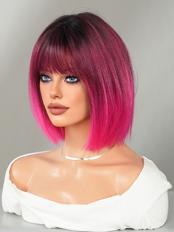 ショートストレートボブ、前髪あり、デイリー合成ウィッグ、女性用 2025