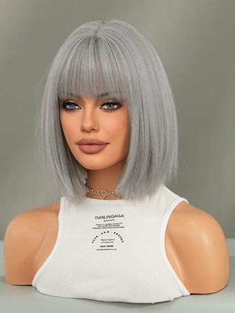 ショートストレートボブ、前髪あり、デイリー合成ウィッグ、女性用 2025