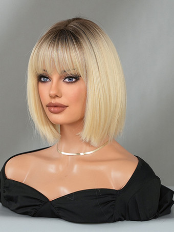 ショートストレートボブ、前髪あり、デイリー合成ウィッグ、女性用 2025
