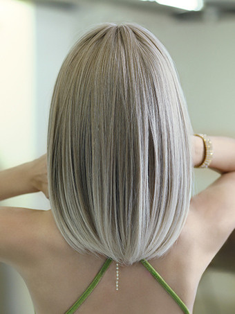 ハイライトストレートヘアウィッグ ミディアムレングス レースフロント 合成ウィッグ 女性用 2025