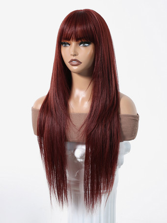 ロングストレートヘア、前髪付き、耐熱ファイバー合成ウィッグ、女性用 2025