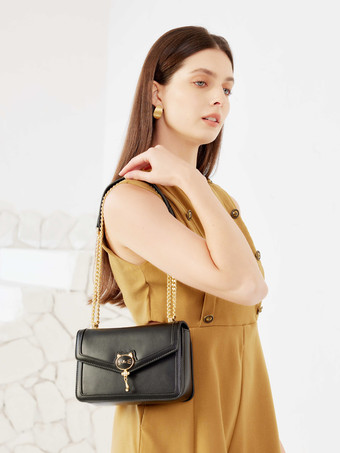 Schwarze Umhängetasche mit Katzendekoration quadratische Minitasche für Damen 2025