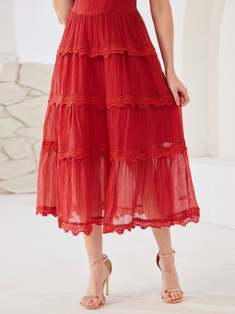 Rotes Unterkleid Geburtstagsparty mehrlagiges Midikleid für Frauen 2025