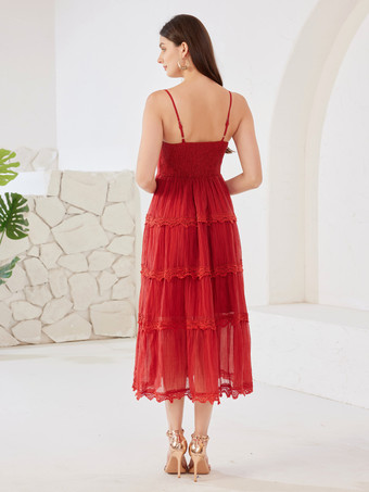 Rotes Unterkleid Geburtstagsparty mehrlagiges Midikleid für Frauen 2025