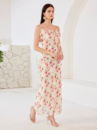 Maxikleid mit Rosendruck und Rüschen Sommer-Unterkleid für Damen 2025