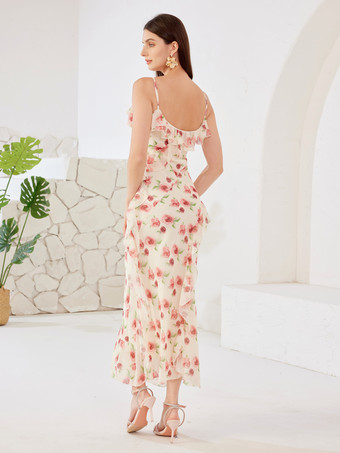 Maxikleid mit Rosendruck und Rüschen Sommer-Unterkleid für Damen 2025