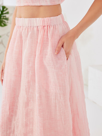 Rosa Zweiteiler Set Crop Top und langer Rock Sommeroutfit für Damen 2025