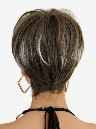 ハイライト ショート ピクシーカット ウィッグ 耐熱ファイバー デイリー 合成ウィッグ 女性用 2025