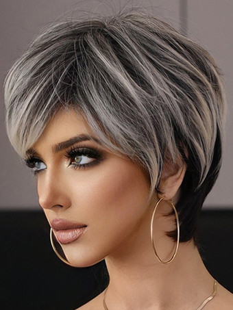 ハイライト ショート ピクシーカット ウィッグ 耐熱ファイバー デイリー 合成ウィッグ 女性用 2025