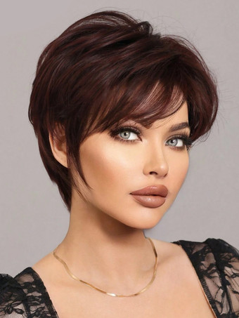 女性用ショート ピクシーカット ウィッグ 耐熱ファイバー デイリー 合成ウィッグ 前髪付き 2025