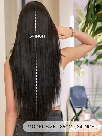 前髪付きエクストラロングストレートウィッグ 耐熱ファイバー デイリー合成ウィッグ 女性用 2025