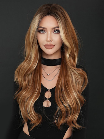 ロングカーリーヘアウィッグ ミドルパート ビッグウェーブ 耐熱ファイバー デイリーウィッグ 女性用 2025