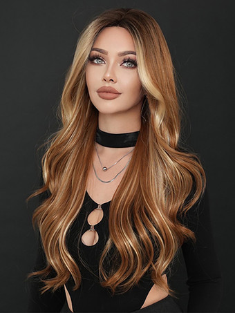 ロングカーリーヘアウィッグ ミドルパート ビッグウェーブ 耐熱ファイバー デイリーウィッグ 女性用 2025