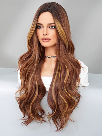 ロングカーリーヘアウィッグ ミドルパート ビッグウェーブ 耐熱ファイバー デイリーウィッグ 女性用 2025