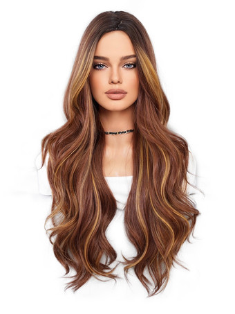 ロングカーリーヘアウィッグ ミドルパート ビッグウェーブ 耐熱ファイバー デイリーウィッグ 女性用 2025