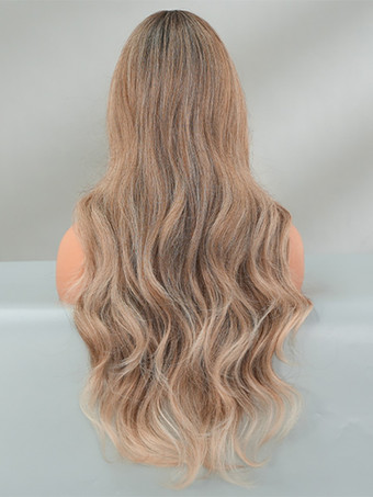グラデーションロングカーリーウィッグミドルパートビッグウェーブ耐熱ファイバーデイリーウィッグ女性用2025